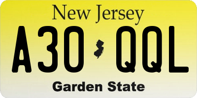 NJ license plate A30QQL