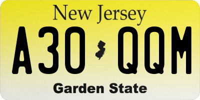 NJ license plate A30QQM
