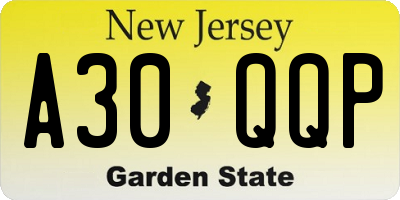 NJ license plate A30QQP