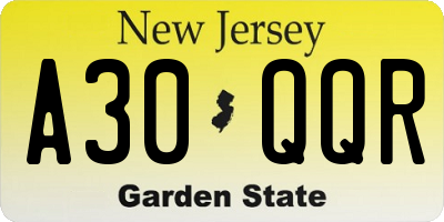 NJ license plate A30QQR