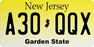 NJ license plate A30QQX