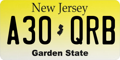 NJ license plate A30QRB