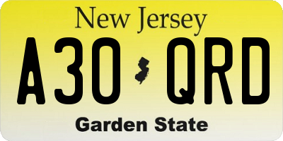 NJ license plate A30QRD