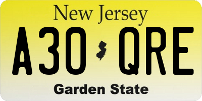 NJ license plate A30QRE