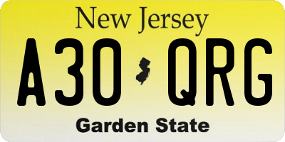 NJ license plate A30QRG