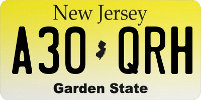 NJ license plate A30QRH