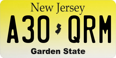 NJ license plate A30QRM