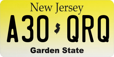 NJ license plate A30QRQ