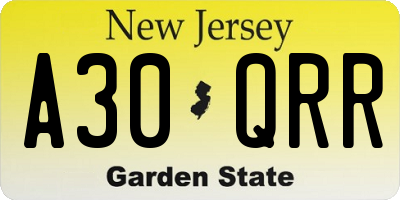 NJ license plate A30QRR
