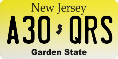 NJ license plate A30QRS
