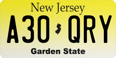 NJ license plate A30QRY