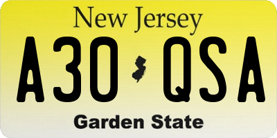 NJ license plate A30QSA