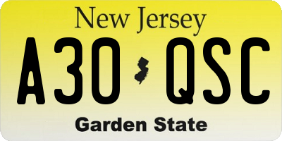 NJ license plate A30QSC