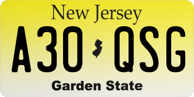 NJ license plate A30QSG