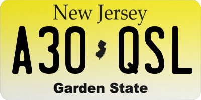 NJ license plate A30QSL