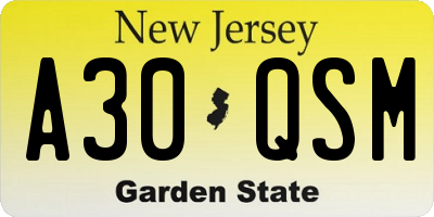 NJ license plate A30QSM