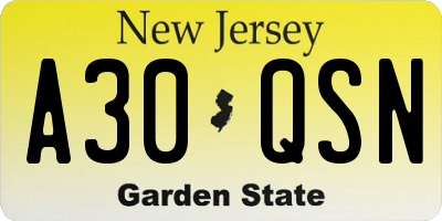 NJ license plate A30QSN