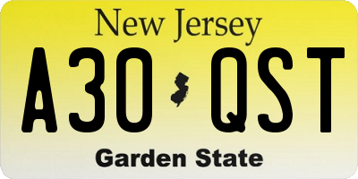 NJ license plate A30QST