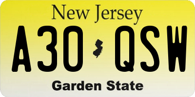 NJ license plate A30QSW