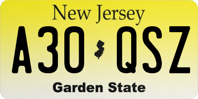 NJ license plate A30QSZ