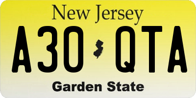 NJ license plate A30QTA
