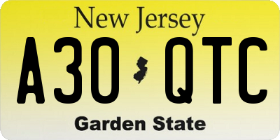 NJ license plate A30QTC