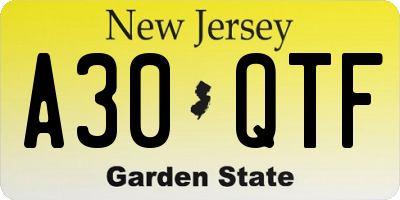 NJ license plate A30QTF