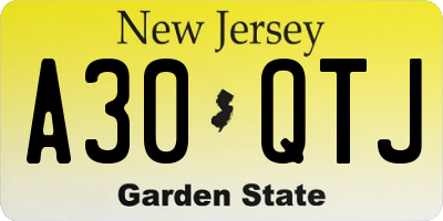 NJ license plate A30QTJ