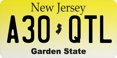 NJ license plate A30QTL