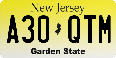 NJ license plate A30QTM
