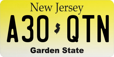 NJ license plate A30QTN