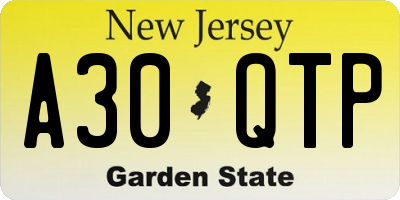 NJ license plate A30QTP