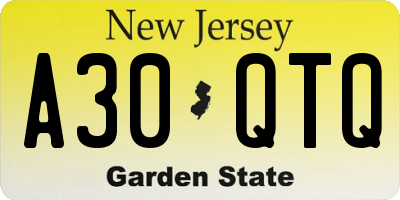 NJ license plate A30QTQ