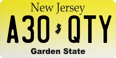 NJ license plate A30QTY
