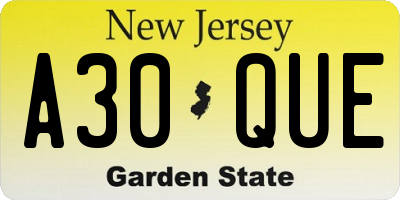 NJ license plate A30QUE