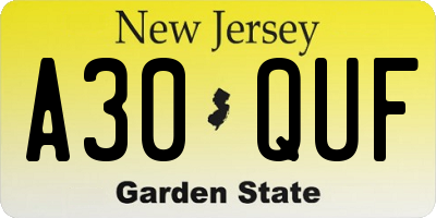 NJ license plate A30QUF