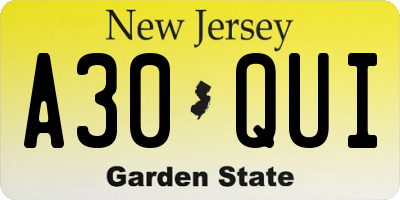 NJ license plate A30QUI