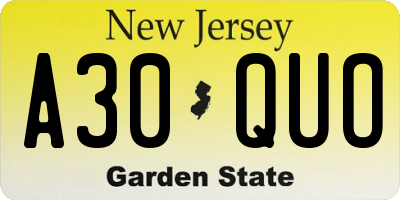 NJ license plate A30QUO