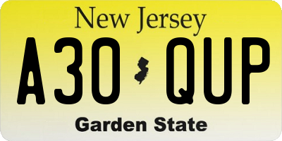 NJ license plate A30QUP