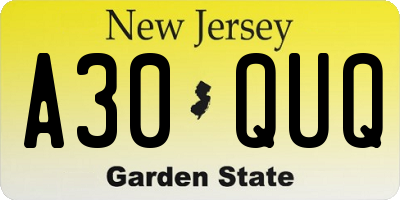 NJ license plate A30QUQ