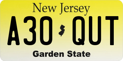 NJ license plate A30QUT