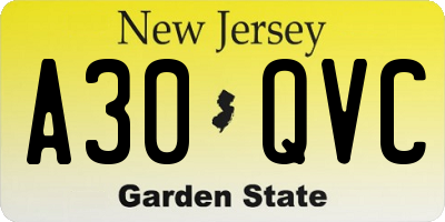 NJ license plate A30QVC
