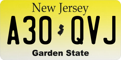 NJ license plate A30QVJ