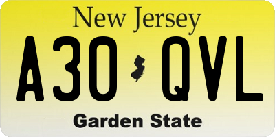 NJ license plate A30QVL