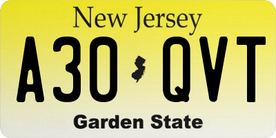 NJ license plate A30QVT