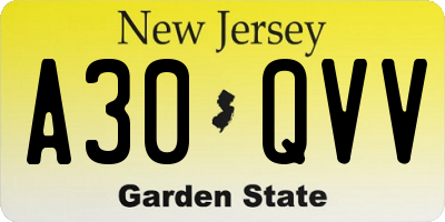 NJ license plate A30QVV