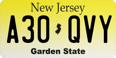 NJ license plate A30QVY