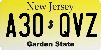 NJ license plate A30QVZ