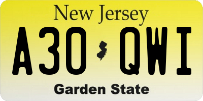 NJ license plate A30QWI