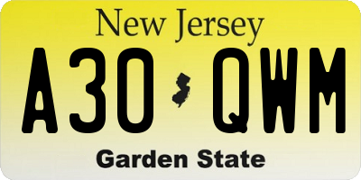 NJ license plate A30QWM
